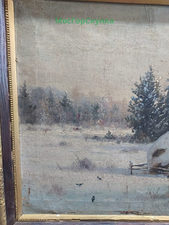 Картина "Зимний пейзаж", холст, масло, 19 век