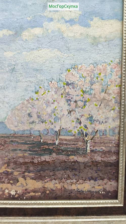 Картина "Цветут яблони" — Имханицкий А.М., картон , масло, 1952 г