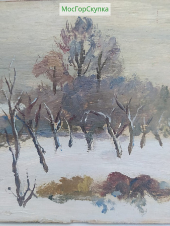 Картина Зимний пейзаж, доска, масло, с подписью автора