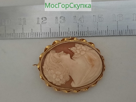 Брошь — Камея — Раковина — Золото 417 пробы, 10 карат