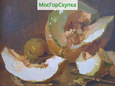 Картина Натюрморт Дыня холст, масло. Авт. Мещеряков В. 1955 г. Размер 50 х 75 см