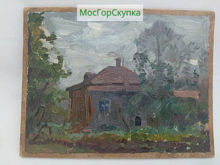 Картина Деревенский домик — холст на картоне, масло