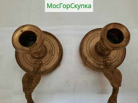 Старинные подсвечники из бронзы, парные — 19 век