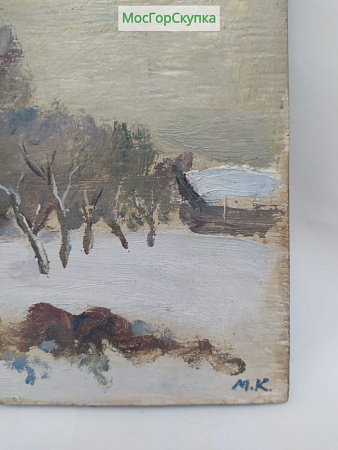 Картина Зимний пейзаж, доска, масло, с подписью автора