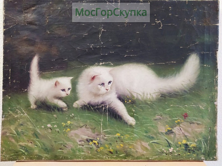 Картина маслом "Кошка и котёнок"
