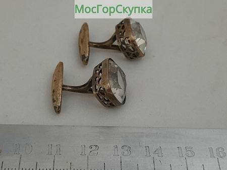Запонки Серебро 875 проба Горный хрусталь