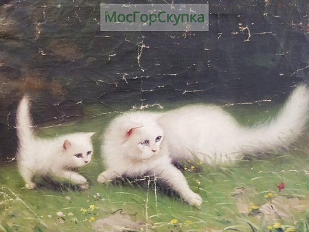Картина маслом "Кошка и котёнок"