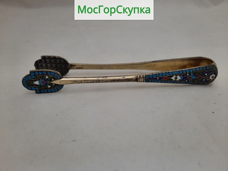 Щипцы для сахара. Серебро 84 проба, эмаль