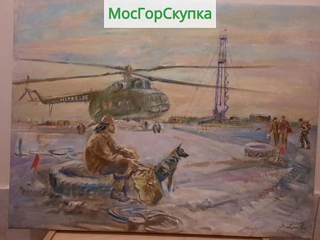 Картина Смена вахты на буровой — холст, масло — Авт. Иванова В.В  Размер 63 х 84 см