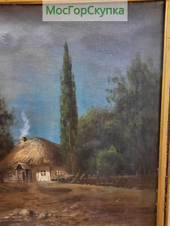 Картина Деревенская сцена у озера — холст, масло — 19 век